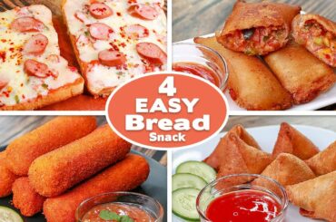 4 Easy Bread Snack Recipes | Bread Pizza Toast | Potato Bread Rolls | Bread Samosa | Pizza Pocket
