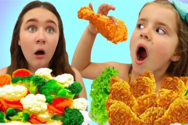 Ruby and Bonnie Pretend Play School & Learn to Eat Healthy food