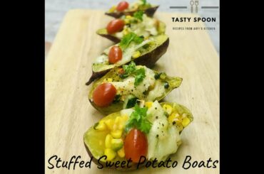 Stuffed Sweet Potato Boats | Skins | Quick Healthy Snacks Recipe | Arpi's Kitchen