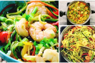 Shrimp rainbow vegetable Stir Fry  courgette noodles healthy recipe | masterchef cook with me