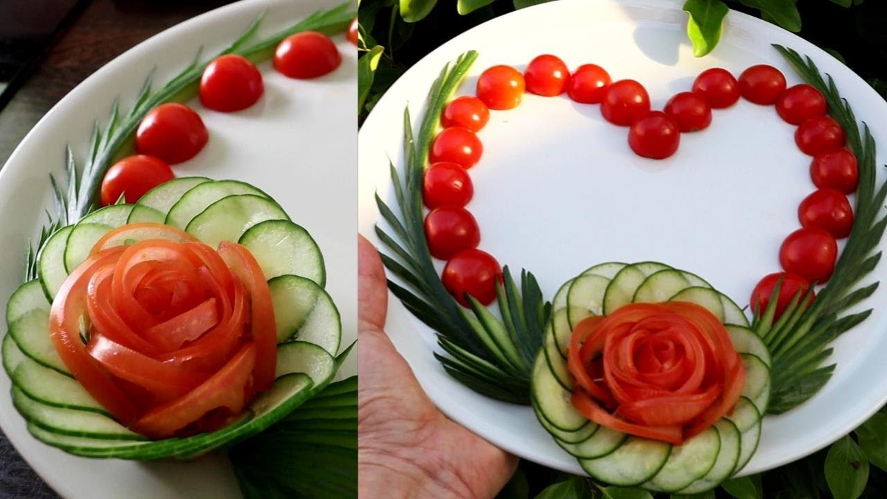 Super Salad Decoration Ideas – Cucumber & Tomato Rose Carving Garnish Super Salad Decoration Ideas - Cucumber & Tomato Rose Carving Garnish