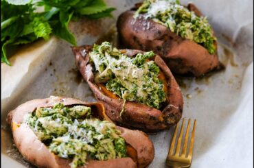 Dinner Recipe: HEALTHY Pesto Chicken Stuffed Sweet Potato by Everyday Gourmet with Blakely