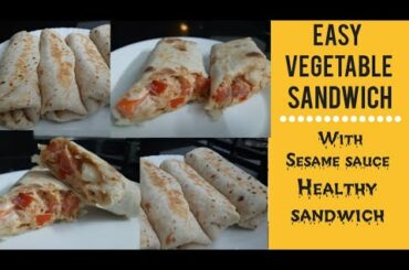 EASY VEGETABLE SANDWICH WITH SESAME SAUCE, SPICY FRENCH FRIES AND PICKLES | DINNER RECIPE | HEALTHY