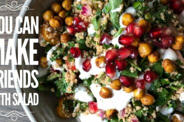 Tabbouleh & Couscous Salad Recipe ~ Crunchy Chickpea Crouton ~ Tahini Yogurt Dressing ~ Cheoff Geoff