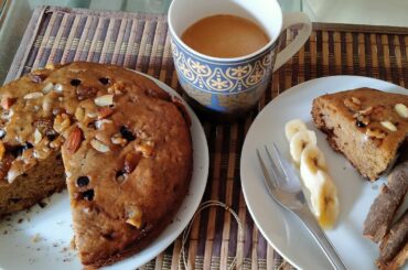 Banana nut cake/bread without oven healthy recipe