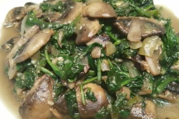 HEALTHY VEGANS & VEGETARIANS RECIPE: SPINACH WITH MUSHROOMS /EPINARD NA MAYEBO.