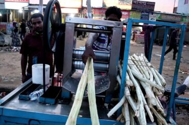 Sugarcane Juice Vendor with Itinerant Traditional Machine- Healthy Food Akher Rosh# Juice Extractor
