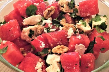 My Favorite Watermelon Salad with Feta Cheese, Walnuts & Herbs