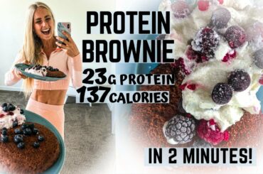 PROTEIN BROWNIE WITH 23g of PROTEIN in 2 min!! LOW CALORIES & 3 INGREDIENTS. Delicious recipe snack!