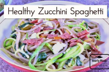 Healthy Zucchini Spaghetti with Pine Nuts, Spinach & Salami | Low carb diet for weight loss
