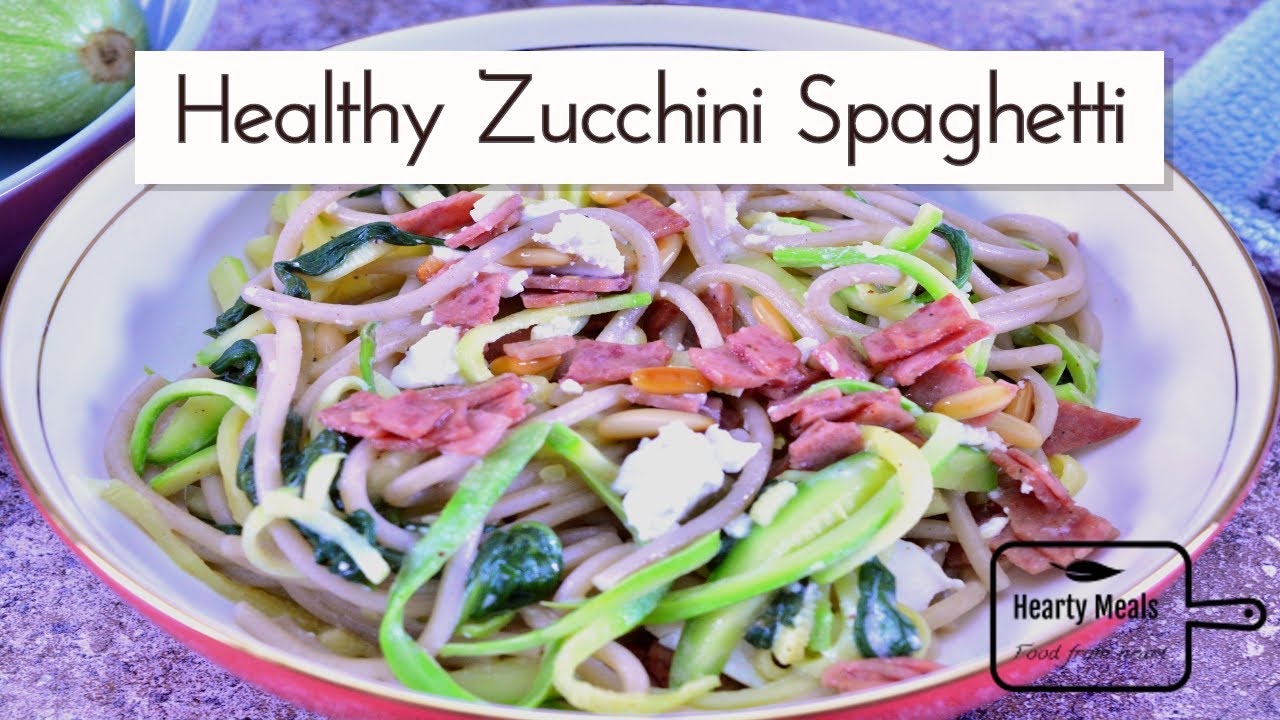 Healthy Zucchini Spaghetti with Pine Nuts, Spinach & Salami | Low carb diet for weight loss Healthy Zucchini Spaghetti with Pine Nuts, Spinach & Salami | Low carb diet for weight loss