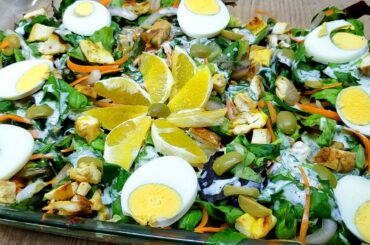 Ensalada de lechuga y pollo con salsa de yogurt - healthy recipes - healthy food - comida saludable