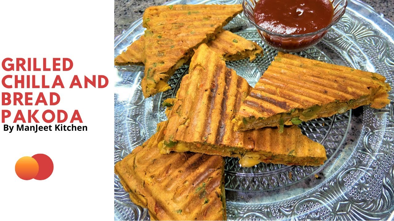 Grilled Chilla | Grilled Bread Pakoda | Healthy Recipe | Easy Instruction | ManJeet Kitchen Grilled Chilla | Grilled Bread Pakoda | Healthy Recipe | Easy Instruction | ManJeet Kitchen