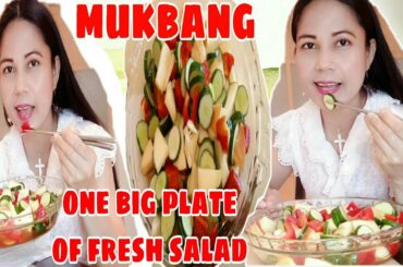 MUKBANG FRESH APPLE CUCUMBER BELL PEPPER SALAD ||  HEALTHY SALAD WITH LIME DRESSING