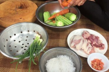 Healthy Food, Bitter Gourds With Chopped Pork, Carrots, Dried Shrimp, And white Noodle