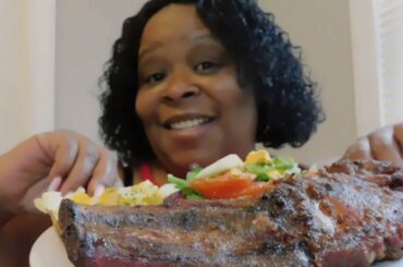 HEALTHY DINNER IDEA WITH BBQ RIBS MUKBANG!!!! | + STORYTIME