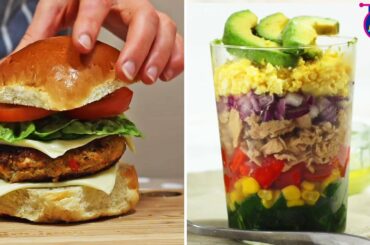 4 Tasty and Healthy Recipes | Burger, Rainbow Salad, Cheesy Spinach Baked Eggs & Soup
