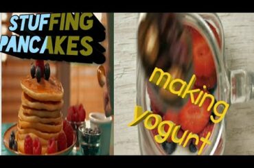 Stuffing pancakes/making healthy bread roll with banana and eggs/how to make yogurt