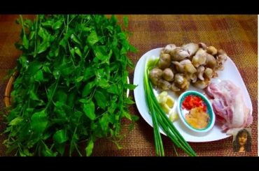 Asian At Home, Easy Cooking Healthy Food, Chopped Pork Soup With Mushroom And Green Leave