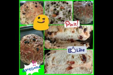 No knead bread with mixed nuts, seeds and raisins ! Sharing Recipes healthy home made bread.
