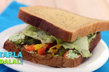 Herb Cheese and Roasted Capsicum Sandwich (Healthy Breakfast) by Tarla Dalal