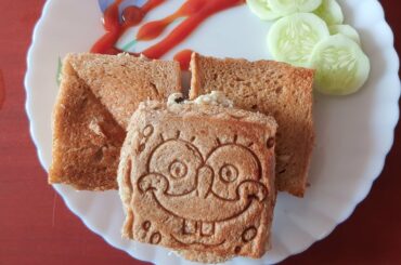 Healthy Breakfast in three ways. Mixed Veg and Egg Sandwich. Colourful Sandwich. Spongebob Sandwich.