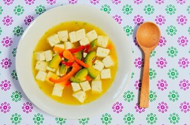 Tofu Consomme Soup, Paprika Avocado (diet, lowcarb, weightloss, healthy, keto, lowcalorie, recipe)