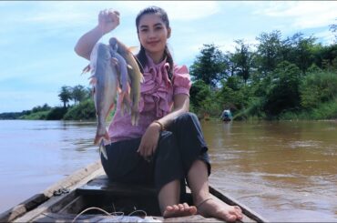 Fishing in river fresh fish in my village - Healthy food
