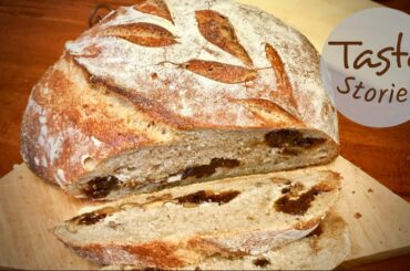 Homemade sourdough wholemeal bread with walnuts and dried plums simple and healthy