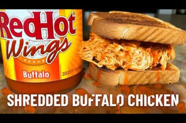 Healthy Shredded BUFFALO Chicken | SIMPLE 3 Ingredient Slow Cooker Recipe