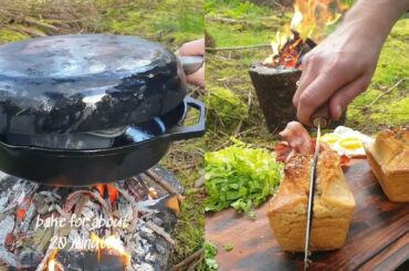 ASMR Food porn Very Simple 1 minute Beer Bread recipe, Outdoor cooking