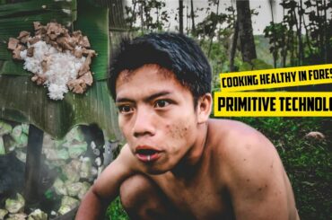 primitive survival cooking - healthy food in forest