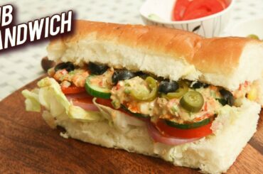 How To Make Sub Sandwich At Home - Homemade Vegetarian Snacks - Homemade Sub Sandwich Recipe - Ruchi