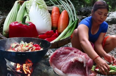 Cook pork with baby vegetables, Corn for food - Healthy Food Ep 91