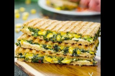 Spinach Corn Sandwich | Spinach Corn Sandwich Recipe | Grilled Spinach Corn Sandwich