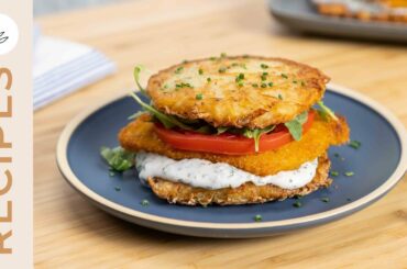 Latke Schnitzel Sandwiches for Hanukkah with Plant-Based Chicken | EATKINDLY Recipes