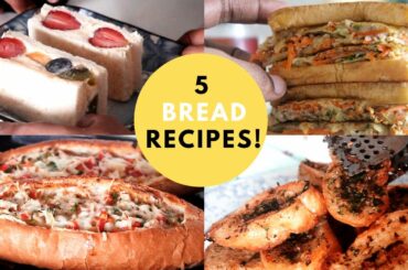 5 Easy & Quick Bread Recipes |Fruit Sandwich|Egg Boat |Garlic Bread |Cabbage Toast |Wanpaku Sandwich
