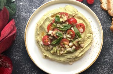 Hummus with vegetable salad and basil/easy hummus recipe/healthy recipe