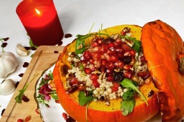 Filled Pumpkin with Cranberries and Pecans | healthy food | Christmas dinner recipe
