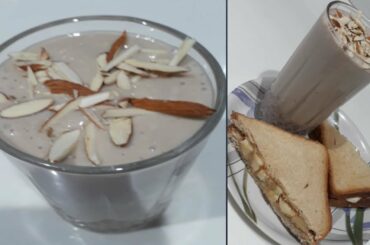 5 mins easy and healthy breakfast recipe| banana peanut sandwich and banana milkshake.