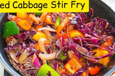 Simple Red Cabbage Stir Fry Recipe. Red Cabbage Vegetable Stir Fry Recipe. Meat Free Cabbage Recipes