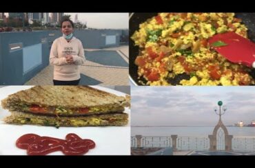 Morning walk and breakfast routine | quick or easy healthy breakfast recipe | paneer sandwich recipe