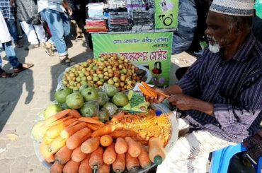 Old Man Selling Healthy Food Carrot @ Tk 10 per pice Veg non veg street food of Dhaka in Bangladesh