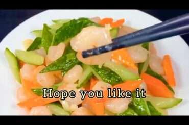 Chinese Food Healthy Recipe: Quick, Easy, and Cheap I Stir Fried Cucumber Carrot + Shrimps