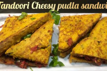 Tandoori Cheesy Pudla Sandwich - Bombay Special | Healthy sandwich full of veggies.