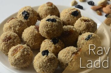 Healthy Snack Recipe Rava Laddu, Ladoo or Unda in Malayalam with Nuts and Jaggery in Blender