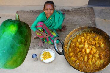 Papaya Daal Curry Cooking by Tribe Grandmother | Healthy Tribal Village Recipes by Santali Grandma