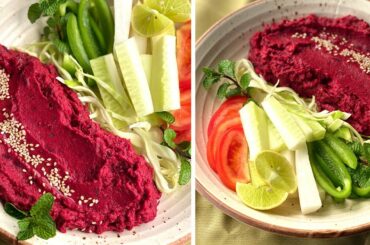 Beetroot Hummus with Salad/ Healthy & Easy Beetroot Hummus recipe by Purwa's Kitchen