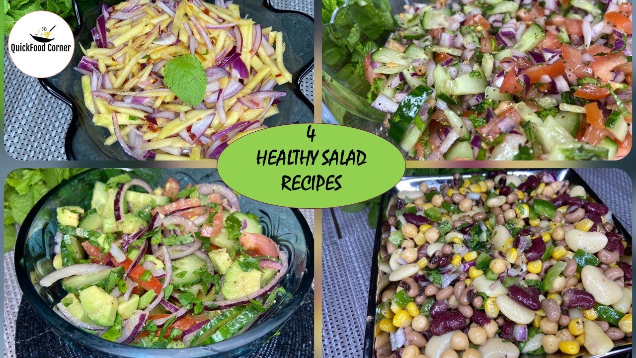 Healthy & Easy Salad 4 Ways | Easy Salad Recipes | Salad Dressing |QuickFood Corner Healthy & Easy Salad 4 Ways | Easy Salad Recipes | Salad Dressing |QuickFood Corner