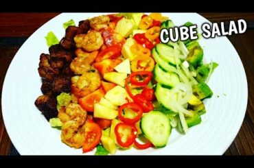 healthy cube salad  recipe with shrimp and plants /how to make in chef Bradley kitchen